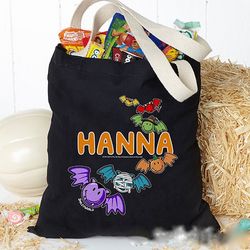 Personalized Smiley Face Bats Halloween Treat Bag