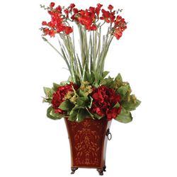 Decorative Red Freesia Flowers in Tole Planter Box