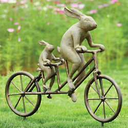 Tandem Bicycle Bunnies Garden Sculpture