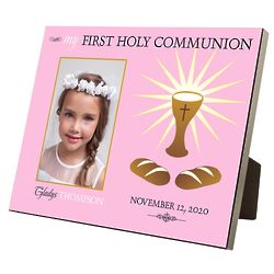 Girl's Personalized My First Holy Communion Picture Frame in Pink