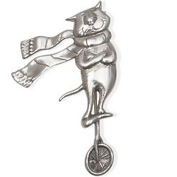 Sterling Silver Cat on a Unicycle Pin