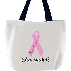Breast Cancer Survivor Pink Ribbon Personalized Tote Bag