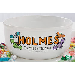 Personalized Smiley Face Bats Halloween Candy Bowl