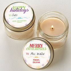 Holiday Wishes Personalized Mini Mason Jar Candles