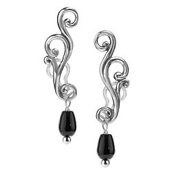 Silver Black Agate Drop Earrings