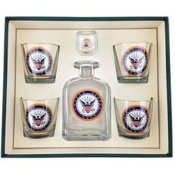 US Armed Services Insignia 5 Piece Decanter Set