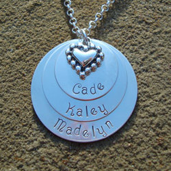 Family Love Hand Stamped Stacked Necklace wtih Heart Charm