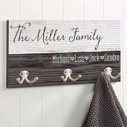 Family Love Rustic Personalized 3-Hook Coat Hanger