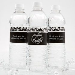 Personalized Damask Pattern Wedding Water Bottle Label