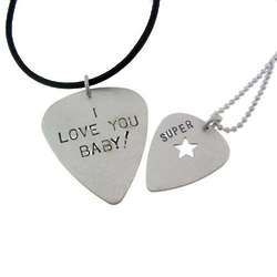 Personalized His and Hers Sterling Silver Guitar Pick Necklace