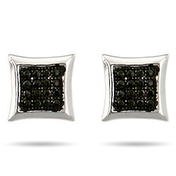 Sparkling Micropave Black CZ Square Stud Earrings
