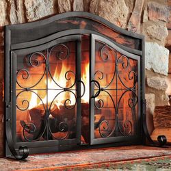 Small Crest Fireplace Screen with Doors