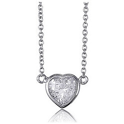 Heart CZ Solitaire Pendant Necklace in Sterling Silver