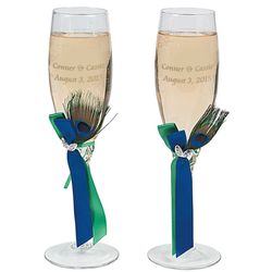 Personalized Peacock Champagne Flutes