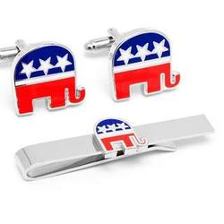 Republican Elephant Cufflinks and Tie Bar