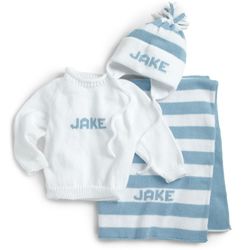Baby Boy's Monogrammed Knit Blanket, Sweater, and Hat Gift Set