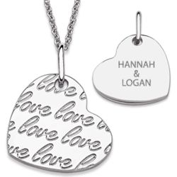 Couple's Personalized Silvertone Love Heart Necklace