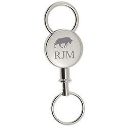 Personalized Round Silver Detachable Key Chain with Bull