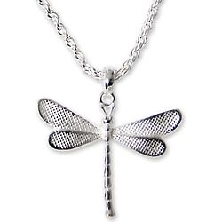 White Dragonfly Sterling Silver Pendant Necklace