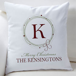 Personalized Holiday Wreath Christmas Throw Pillow