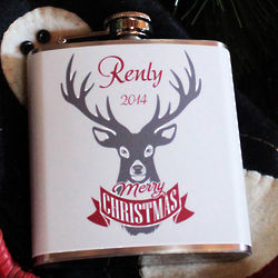 Personalized Reindeer Merry Christmas Flask