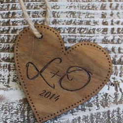 Engraved Monogram Wooden Heart Christmas Ornament
