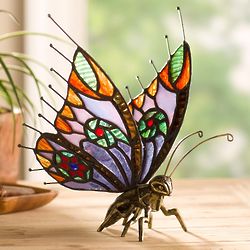 Metal and Stained Glass Butterfly Figurine
