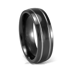 Double Grooved 7mm Black Titanium Ring