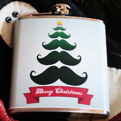 Personalized Mustache Tree Christmas Flask