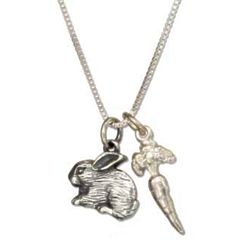 Bunny and Carrot Easter Sterling Silver Necklace