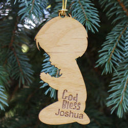Praying Boy Personalized Wood Ornament
