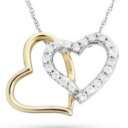 Diamond Two Tone Double Hearts Necklace