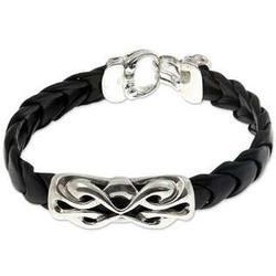 Infinity Men's Sterling Silver and Leather Bracelet