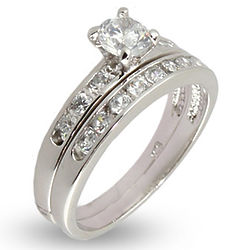 Simple Channel Cubic Zirconia Stackable Wedding Rings