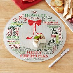 Personalized Christmas Wreath Round Glass Cutting Board