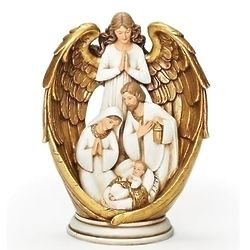 Holy Family in Angel Wings Nativity in Ivory & Gold