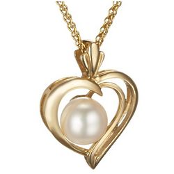 14K Gold Pearl Heart Pendant