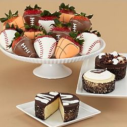 Cheesecake Trio and Chocolate Sports Strawberries