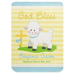 Blue Personalized Lamb Christening Blanket