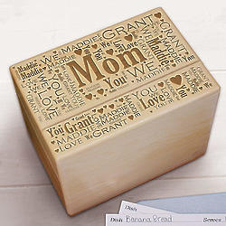 Mom's Engraved Word-Art Recipe Box