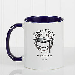 Personalized Graduation Cap Coffee Mug with Blue Handle