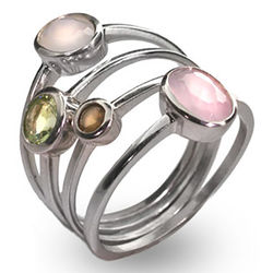 Sterling Silver Pastel CZ Stackable 4 Ring Set