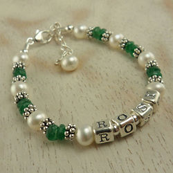 Child's Personalized Name Bracelet with Emeralds