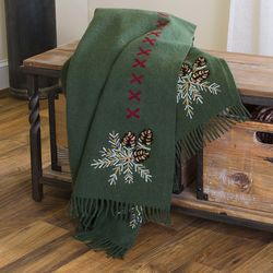 Oversized Embroidered Wool Blend Pine Cone Throw
