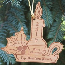 Personalized Christmas Candle Wood Ornament