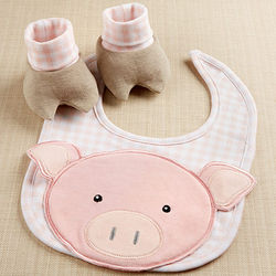 Pig Bib and Booties Gift Set
