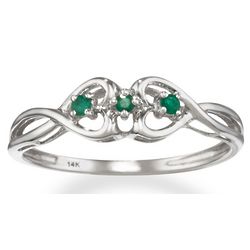 May Birthstone Emerald Double Heart Promise Ring