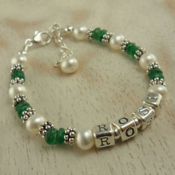 Child's Personalized Name Emerald and Pearl Bracelet