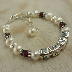 Child's Personalized Name Bracelet with Garnet Stones