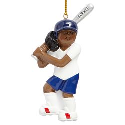 Personalized African American Female Softball Player Ornament